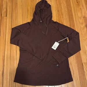 Free Fly Women's Bamboo Lightweight Fleece Pullover Hoodie Large Maroon Umber